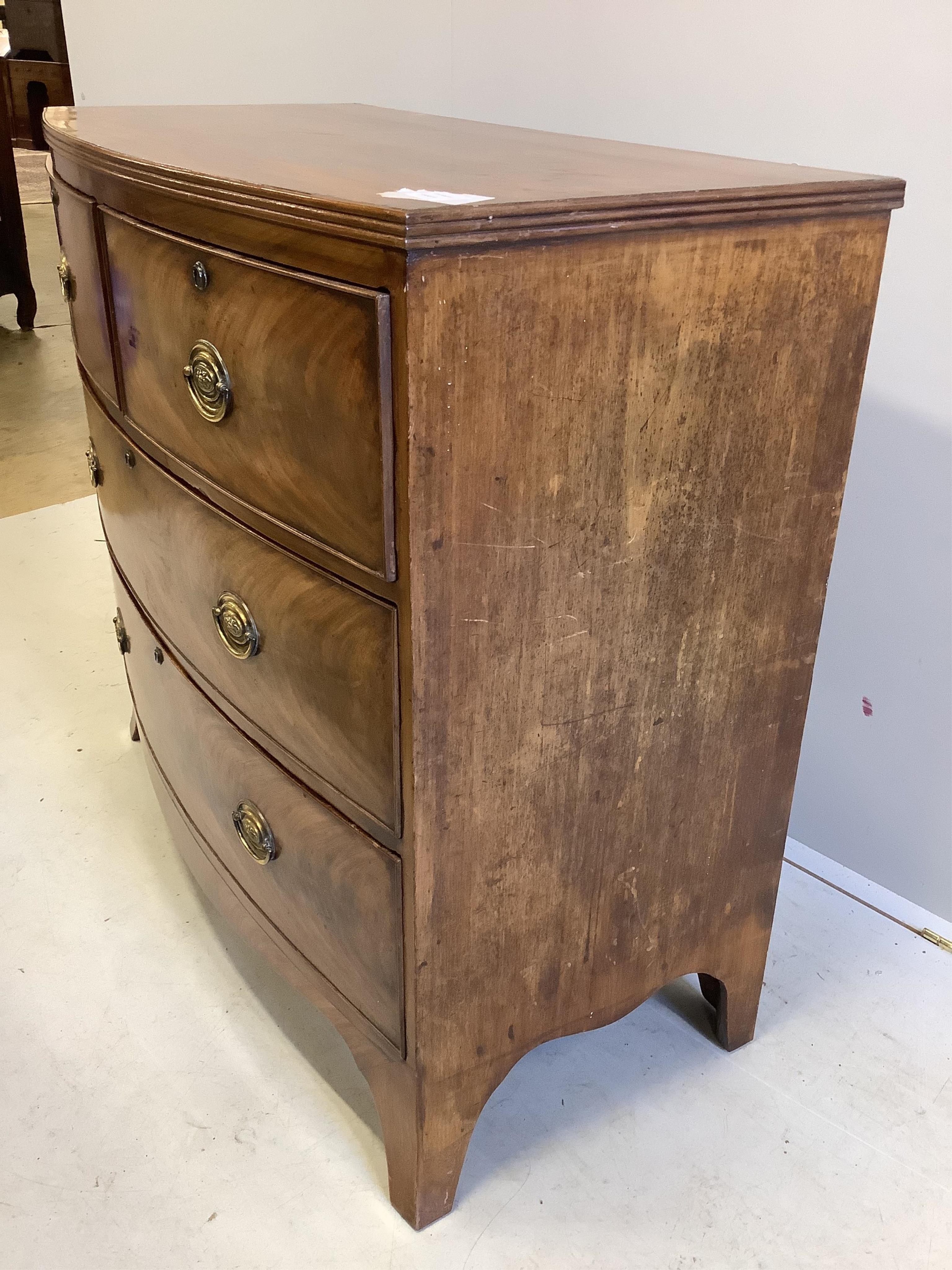 A Regency mahogany bow fronted chest, fitted two short and two long drawers, width 102cm, depth 52cm, height 93cm. Condition - fair